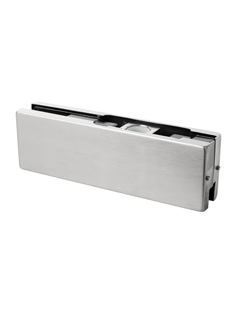 Top patch fitting Designed for single-glazed frameless glass doors Suitable for 10-12mm toughened glass Includes insert to suit top pivot Includes nylon socket Suitable for frameless tempered glass door assemblies