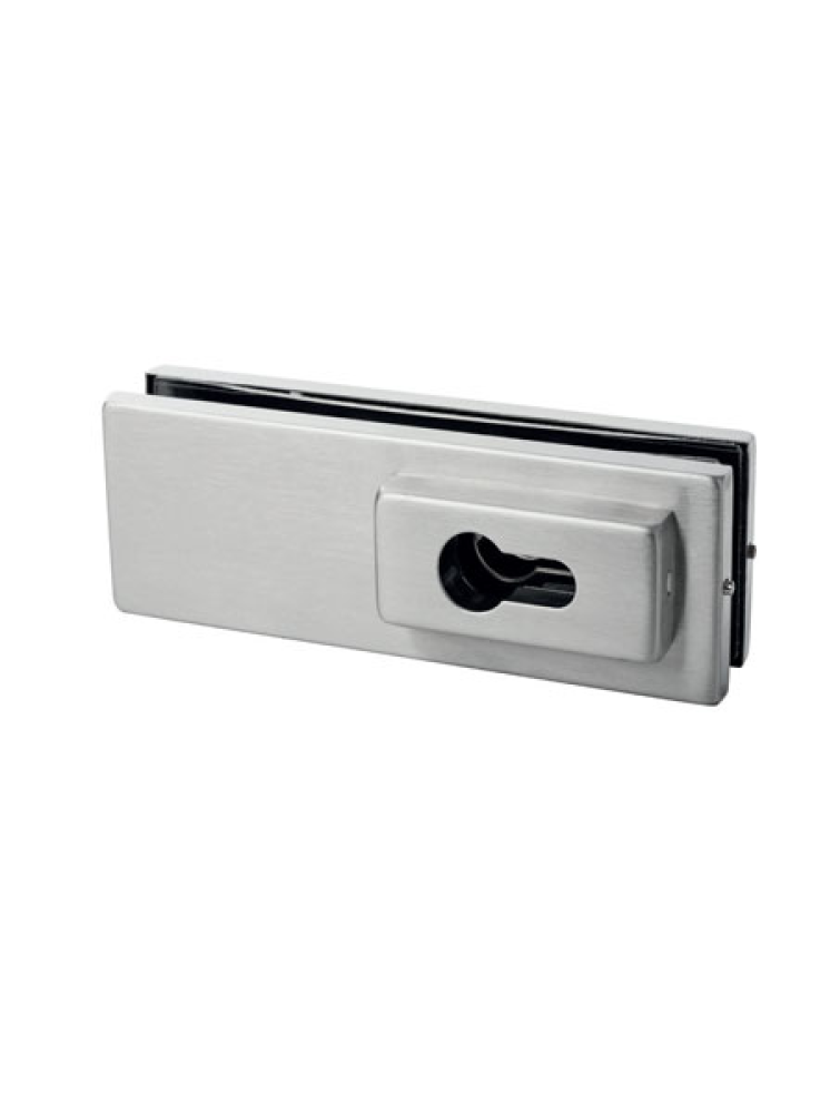 Corner lock patch fitting Designed for frameless glass doors Suitable for 10-12mm toughened glass Euro profile cylinder preparation Suitable for frameless tempered glass door assemblies