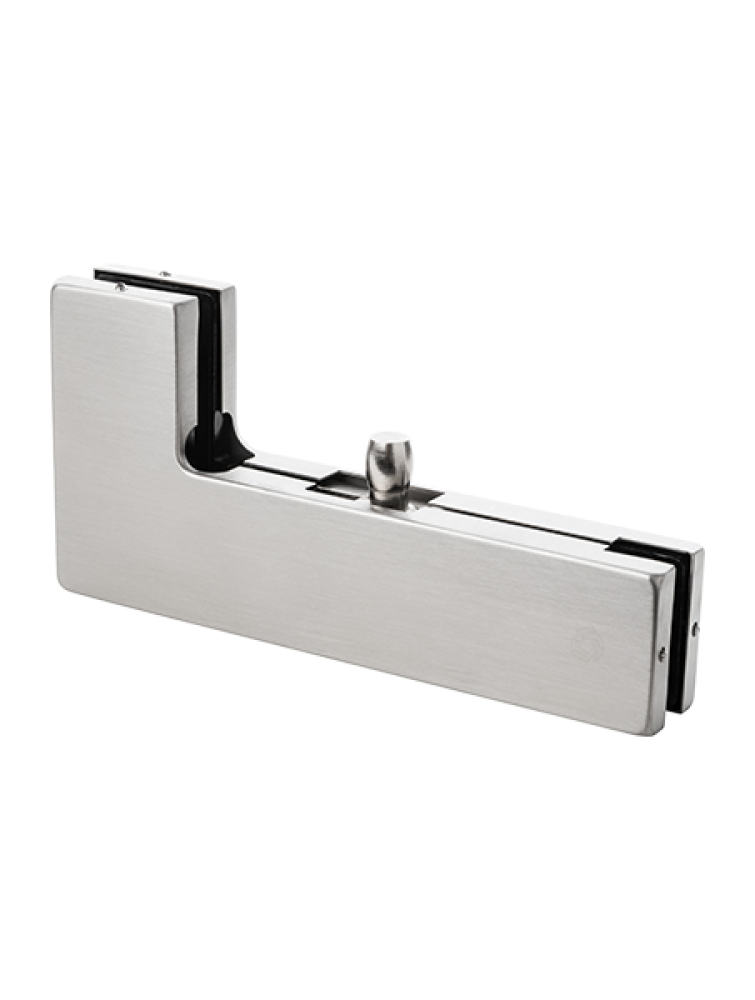 Over panel and side panel patch fitting Designed for single-glazed frameless glass door assemblies Connects overhead and adjacent side glass panels Suitable for 10-12mm toughened glass Suitable for frameless tempered glass door and partition systems